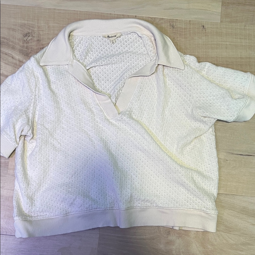 Madewell Cream Textured Short-Sleeve Polo Sweater